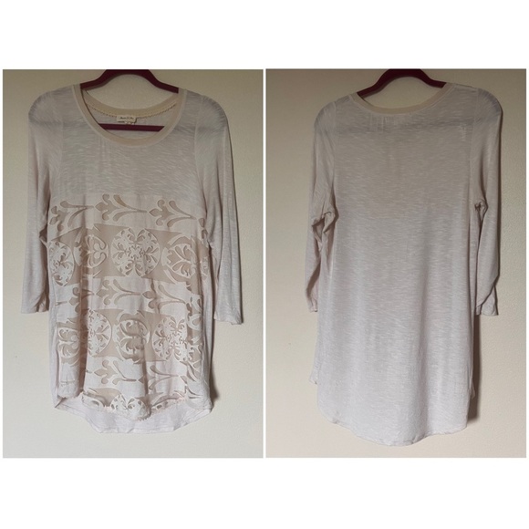 Anthropologie Meadow Rue Capriccio Lace Slub Jersey Tunic Top Ivory Cream Sz M - Picture 3 of 16